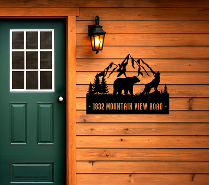 Personalized Bear and Wolf Family Name Address Sign