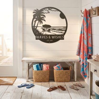 Personalized Beach Sunset Metal Sign – Coastal Wall Art