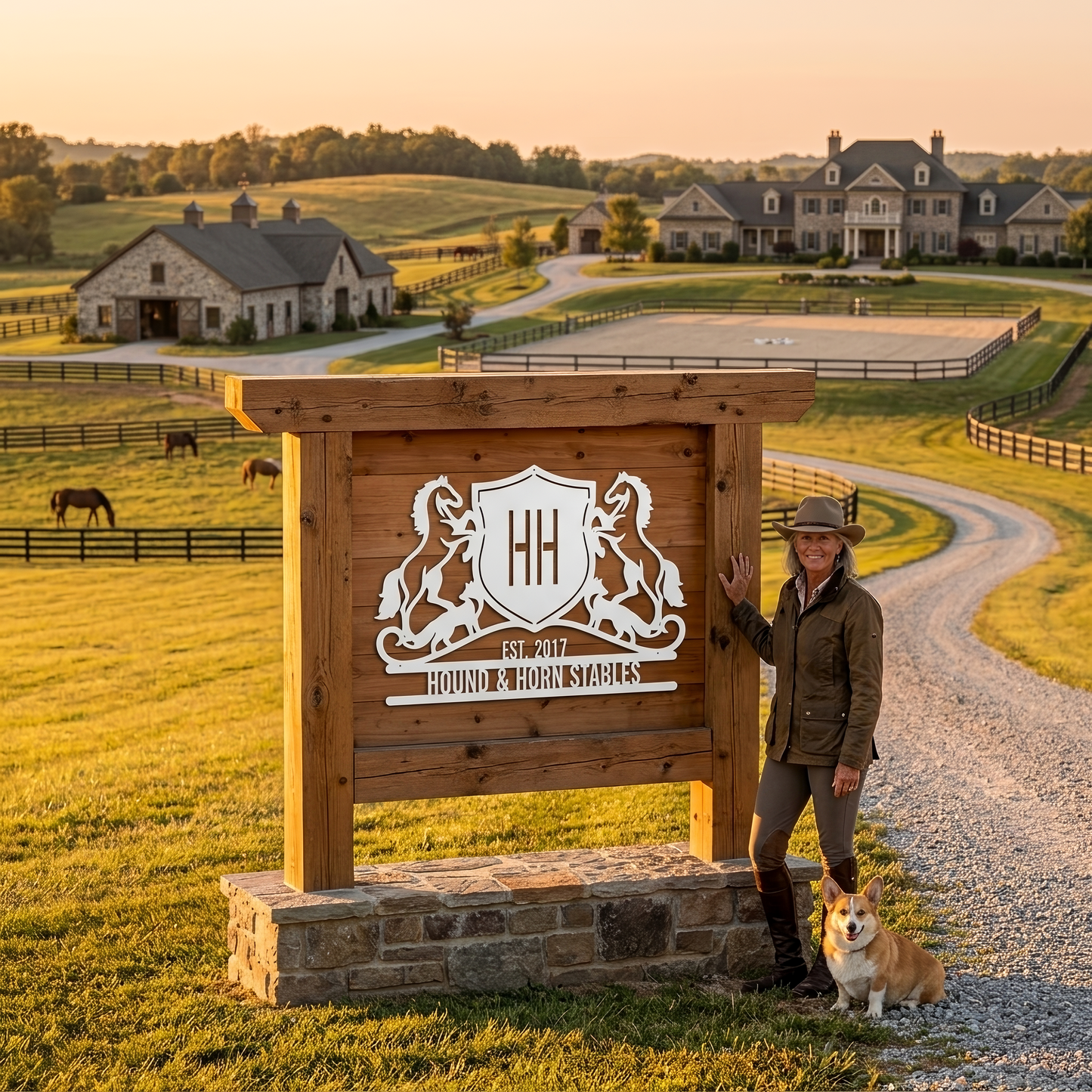 Horse Crest Monogram Steel Sign