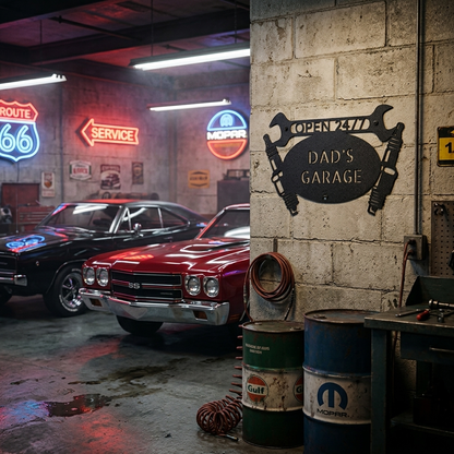 Car Garage Monogram - Steel Sign