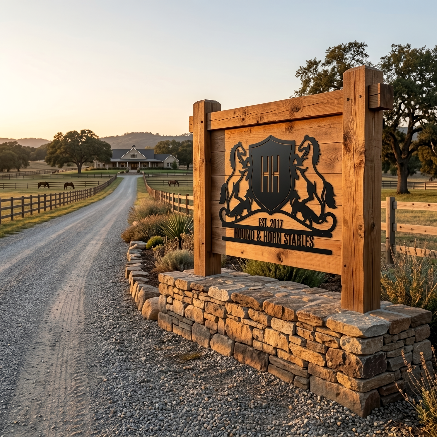 Horse Crest Monogram Steel Sign