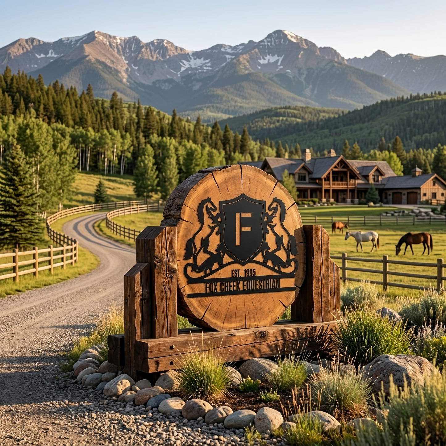Horse Crest Monogram Steel Sign