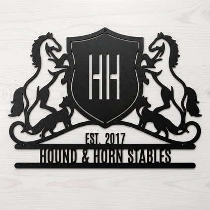 Horse Crest Monogram Steel Sign