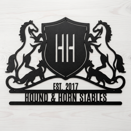 Horse Crest Monogram Steel Sign