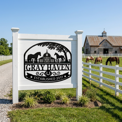 Rustic Horse and Barn Metal Wall Art Sign