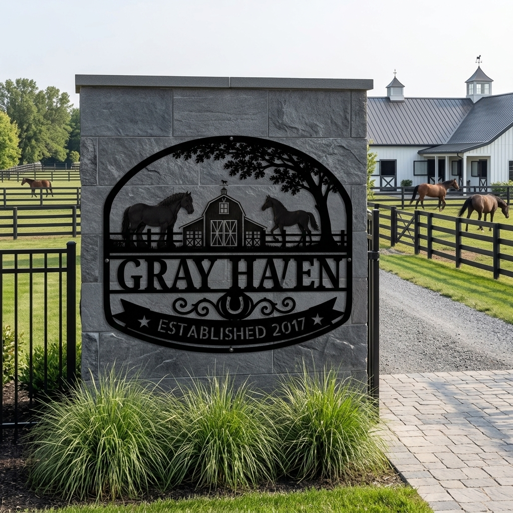 Rustic Horse and Barn Metal Wall Art Sign