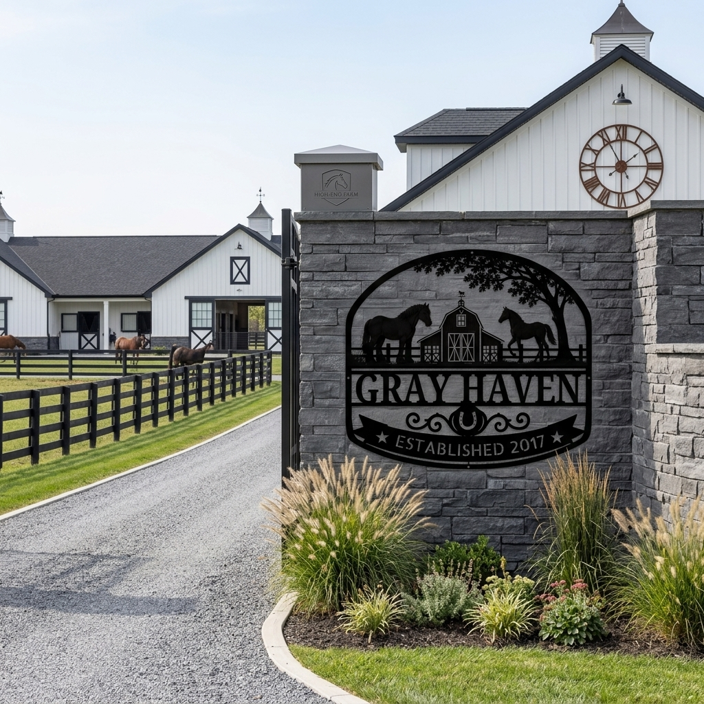 Rustic Horse and Barn Metal Wall Art Sign